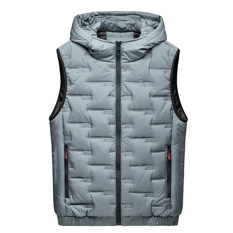Men's Grey Hooded Waistcoat Jacket for Winter Warmth - Image 2