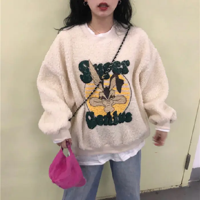 Lamb Wool Super Butterfly Print Women Sweatshirt Pink - Image 6