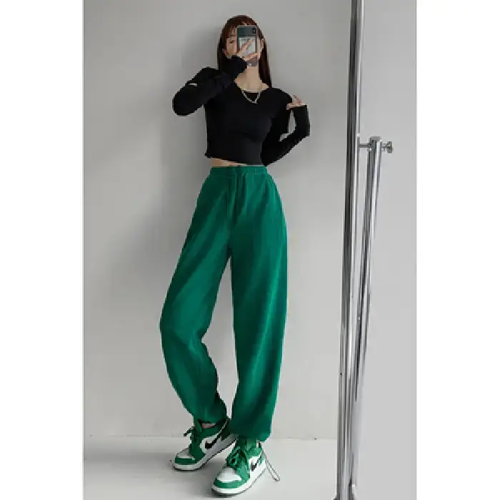 Women White Knitted Cotton Street Sports Pants - Image 12