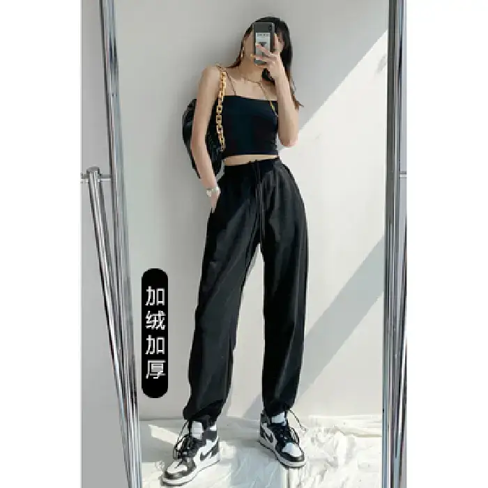 Women White Knitted Cotton Street Sports Pants - Image 17