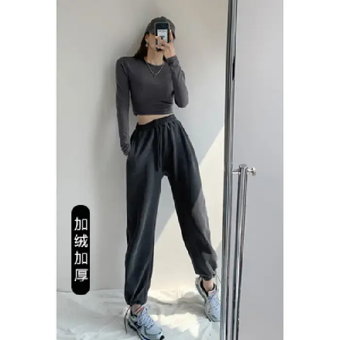 Women White Knitted Cotton Street Sports Pants - Image 18