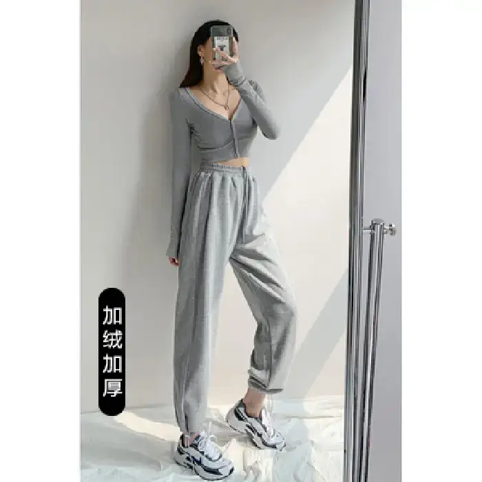 Women White Knitted Cotton Street Sports Pants - Image 19