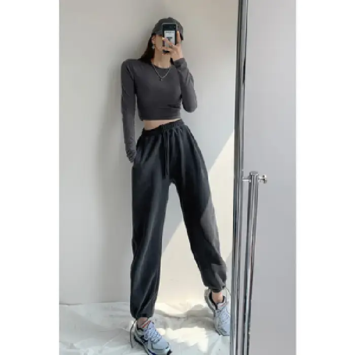 Women White Knitted Cotton Street Sports Pants - Image 7