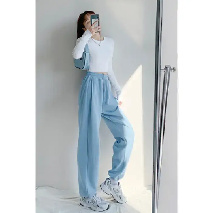 Women White Knitted Cotton Street Sports Pants - Image 8