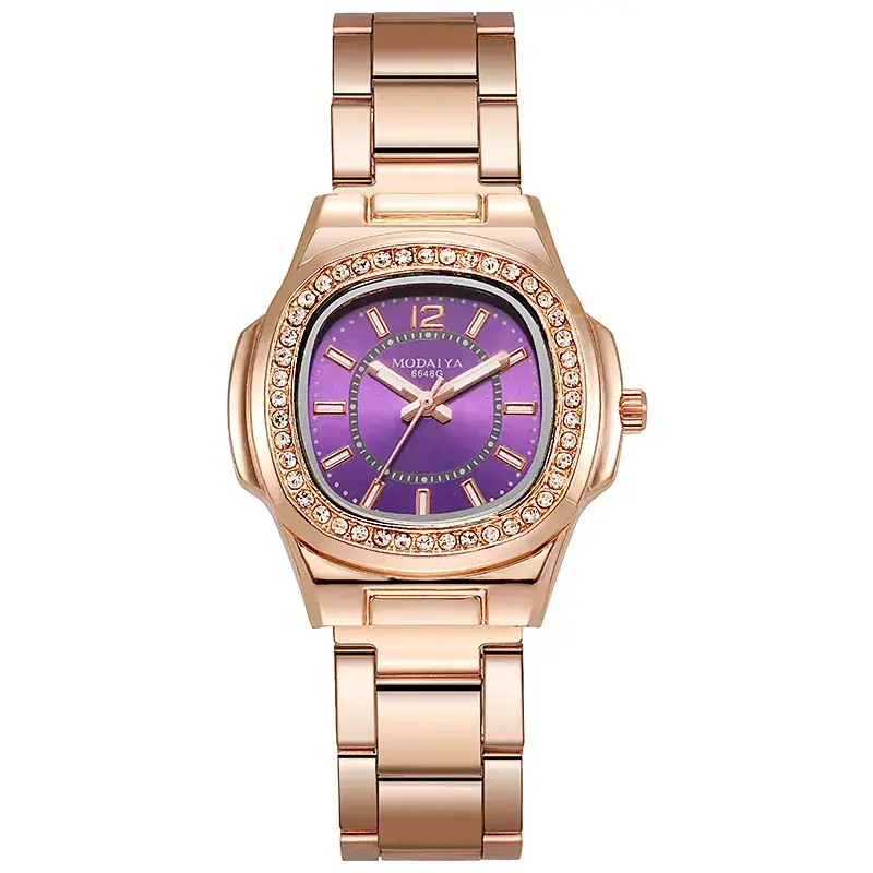Rose Gold Women's Quartz Watch with Red Dial & Diamond Bezel - Image 3