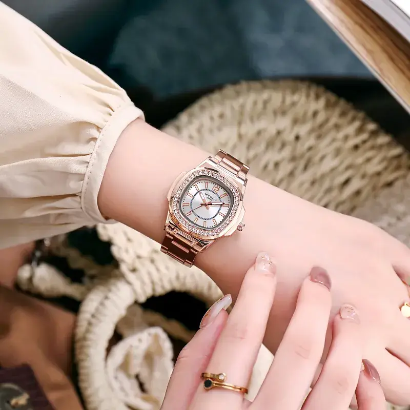 Women's Rose Gold Diamond Watch with Red Dial - Image 7