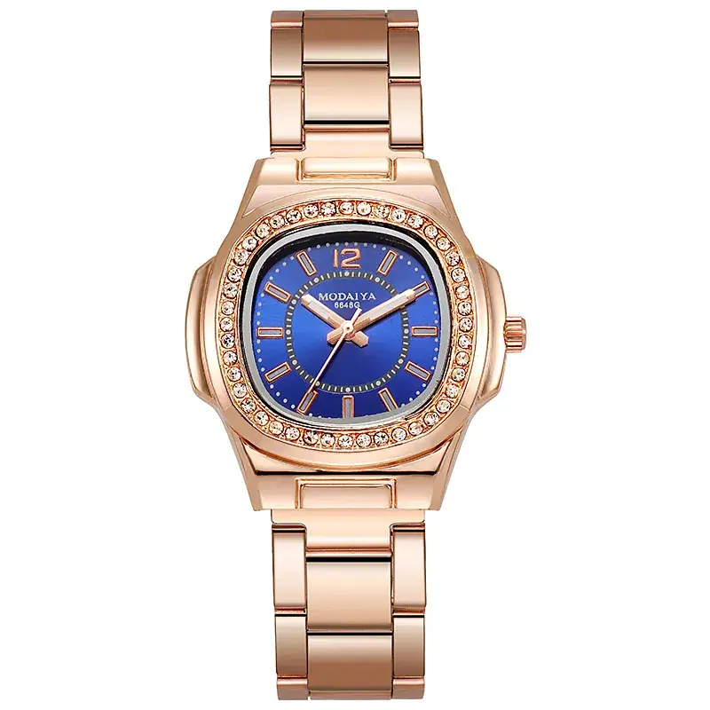 Women's Rose Gold Diamond Watch with Red Dial - Image 4