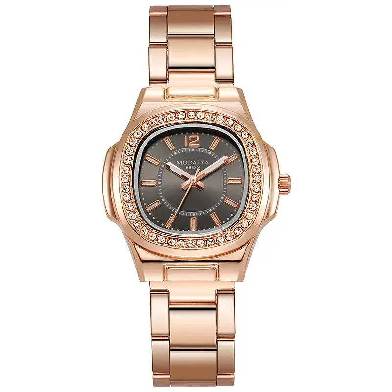 Women's Rose Gold Diamond Watch with Red Dial - Image 5