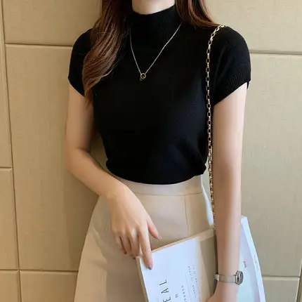 Women Half Turtleneck Knit Shirt Autumn Winter Slim Fit - Image 3