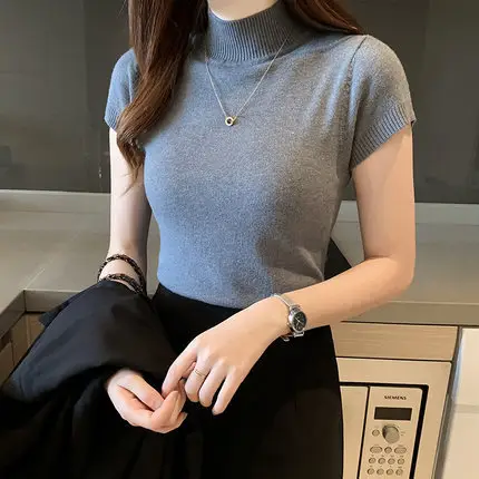 Women Half Turtleneck Knit Shirt Autumn Winter Slim Fit - Image 9
