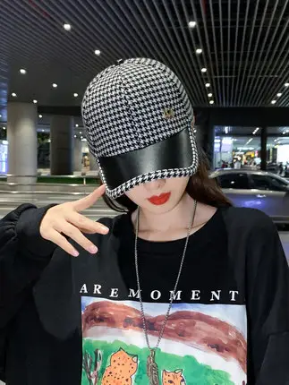 Women British Houndstooth Peaked Cap Autumn Winter - Image 5