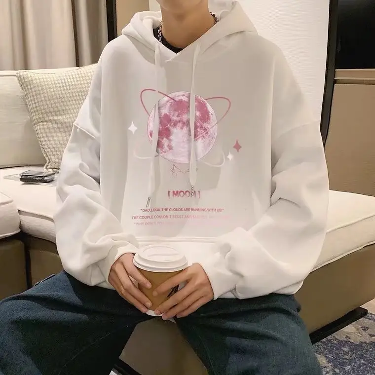 Men's Purple Moon Print Hooded Sweatshirt - Image 9