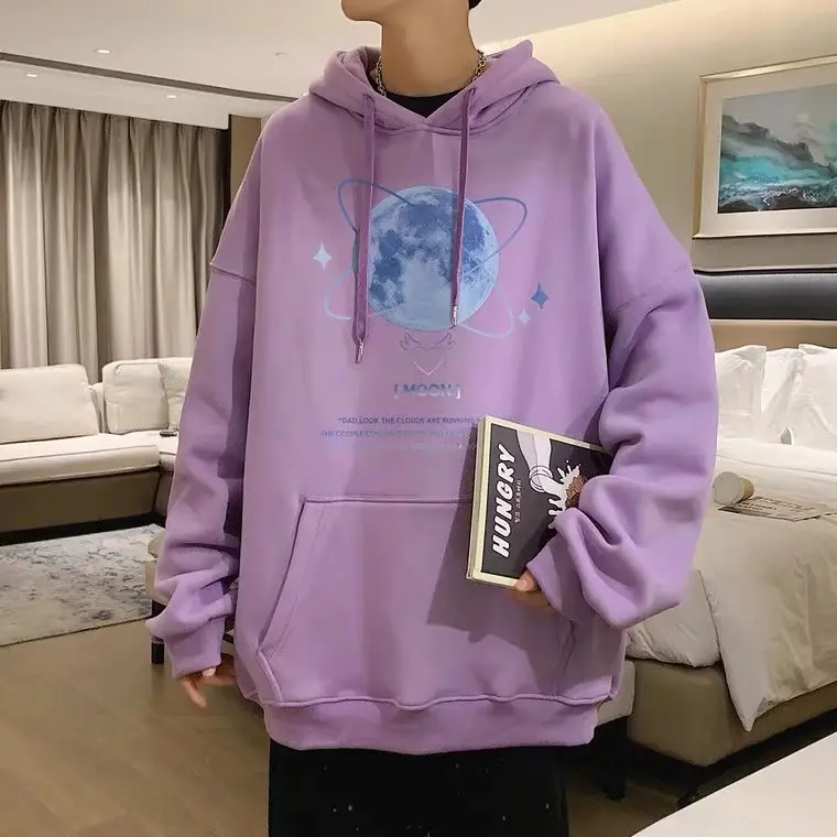 Men's Purple Moon Print Hooded Sweatshirt - Image 2