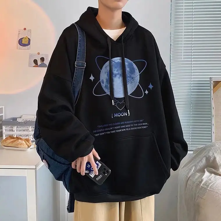 Men's Purple Moon Print Hooded Sweatshirt - Image 4