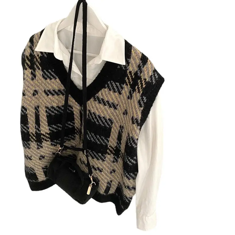 Western Plaid Knit Vest for Women 2023 Spring Fall - Image 7