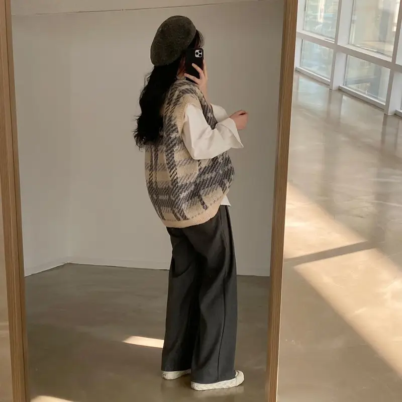 Western Plaid Knit Vest for Women 2023 Spring Fall — feature 1
