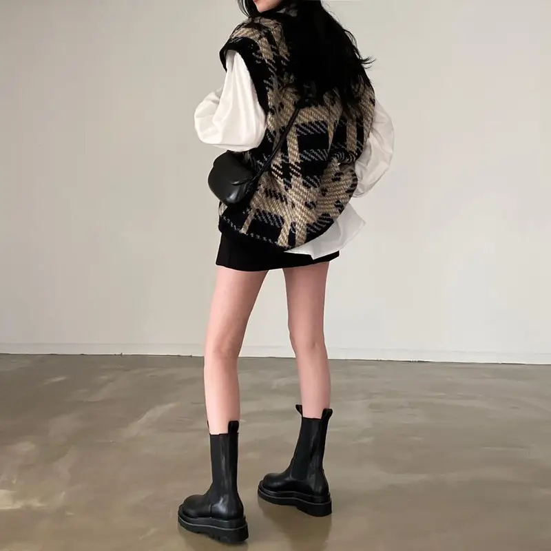 Western Plaid Knit Vest for Women 2023 Spring Fall — feature 2