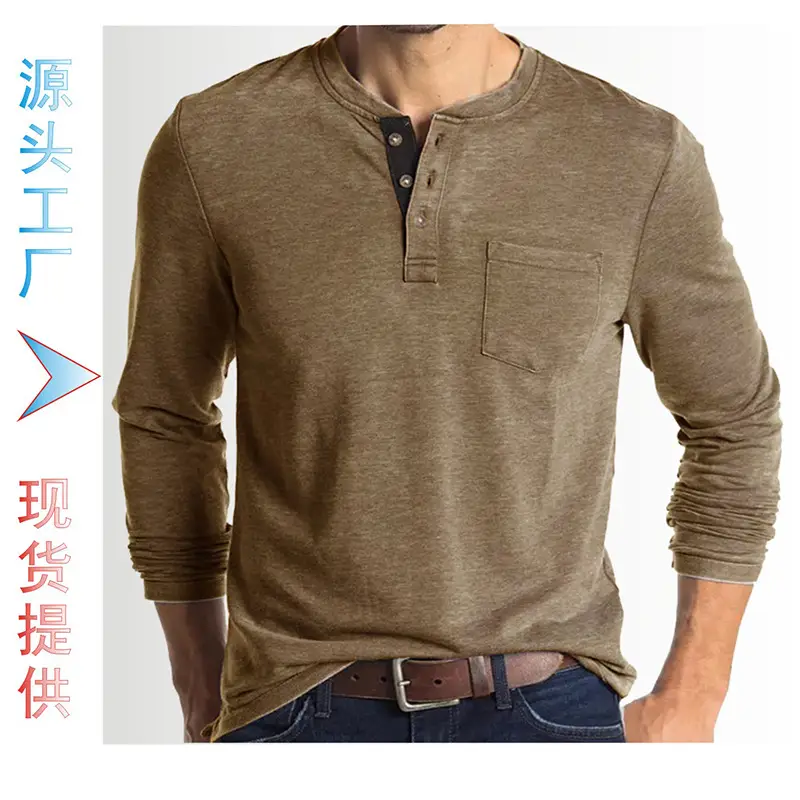Men's Long Sleeve Round Neck T-Shirt Olive Green - Image 19