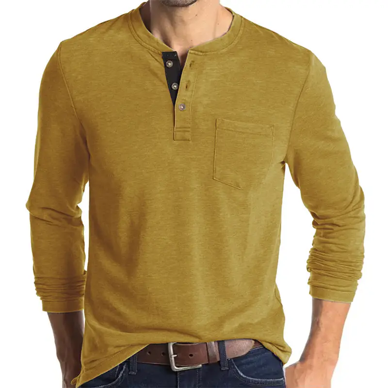 Men's Long Sleeve Round Neck T-Shirt Olive Green — feature 27