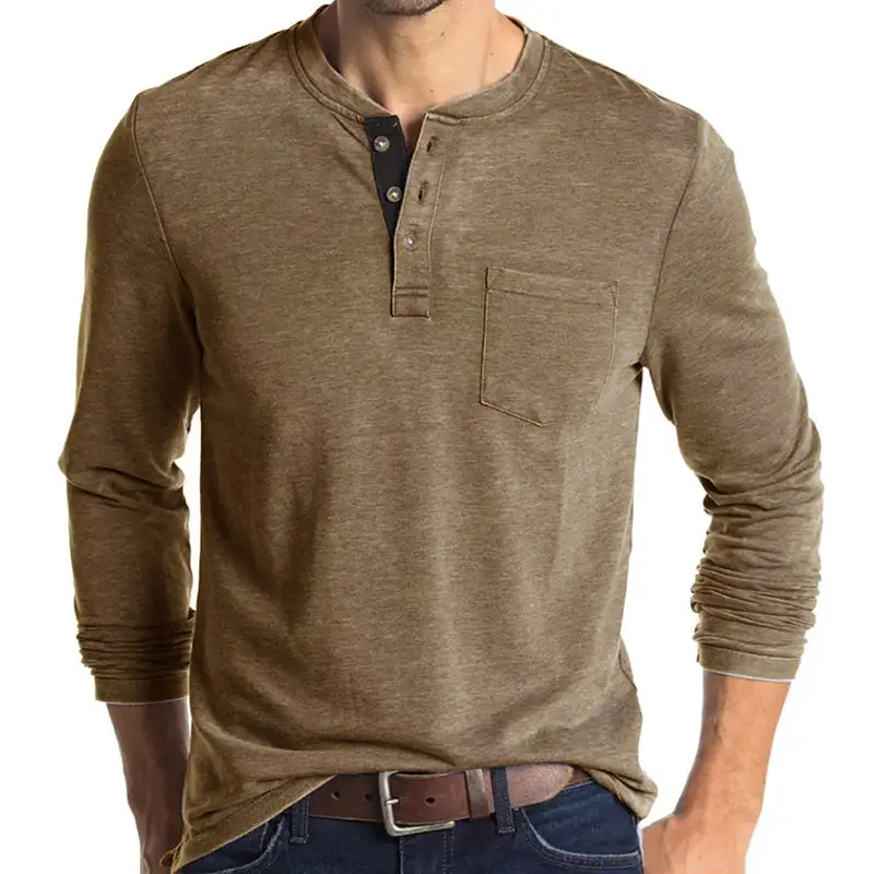 Men's Long Sleeve Round Neck T-Shirt Olive Green — feature 5