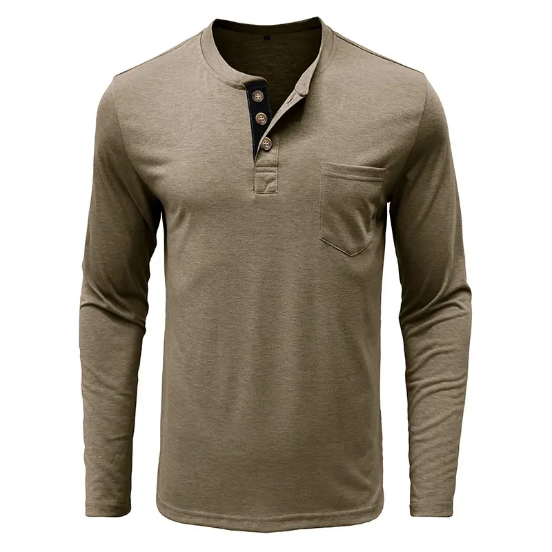 Men's Long Sleeve Round Neck T-Shirt Olive Green — feature 9