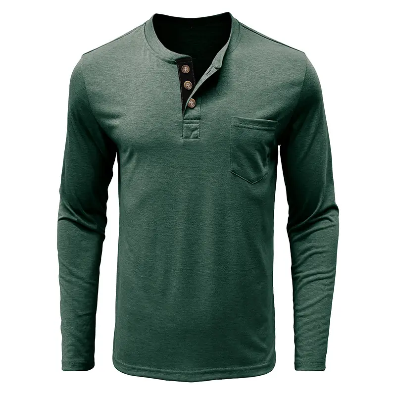 Men's Long Sleeve Round Neck T-Shirt Olive Green - Image 12