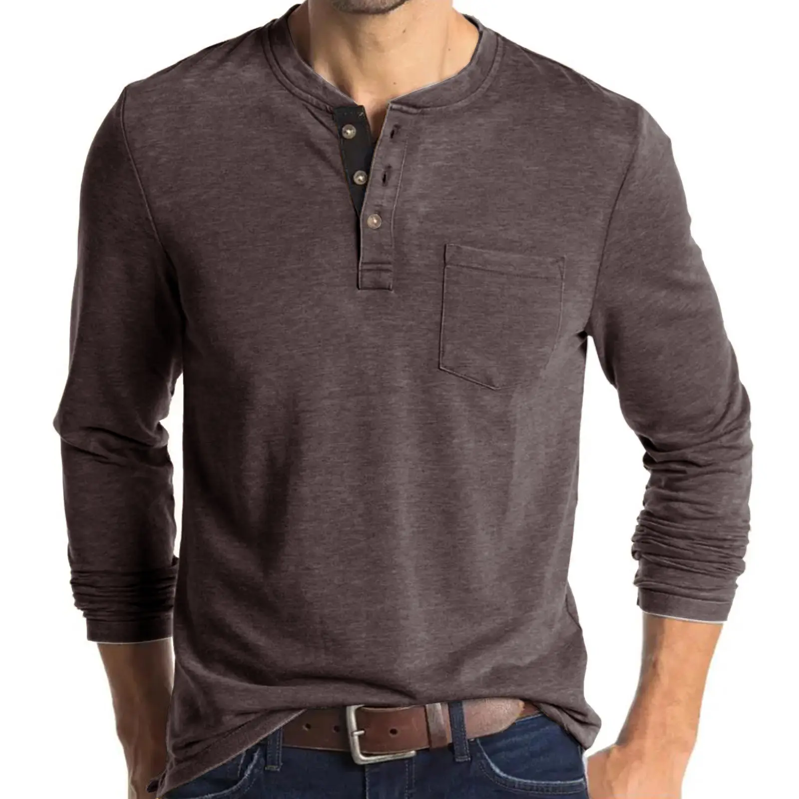 Men's Long Sleeve Round Neck T-Shirt Olive Green - Image 13