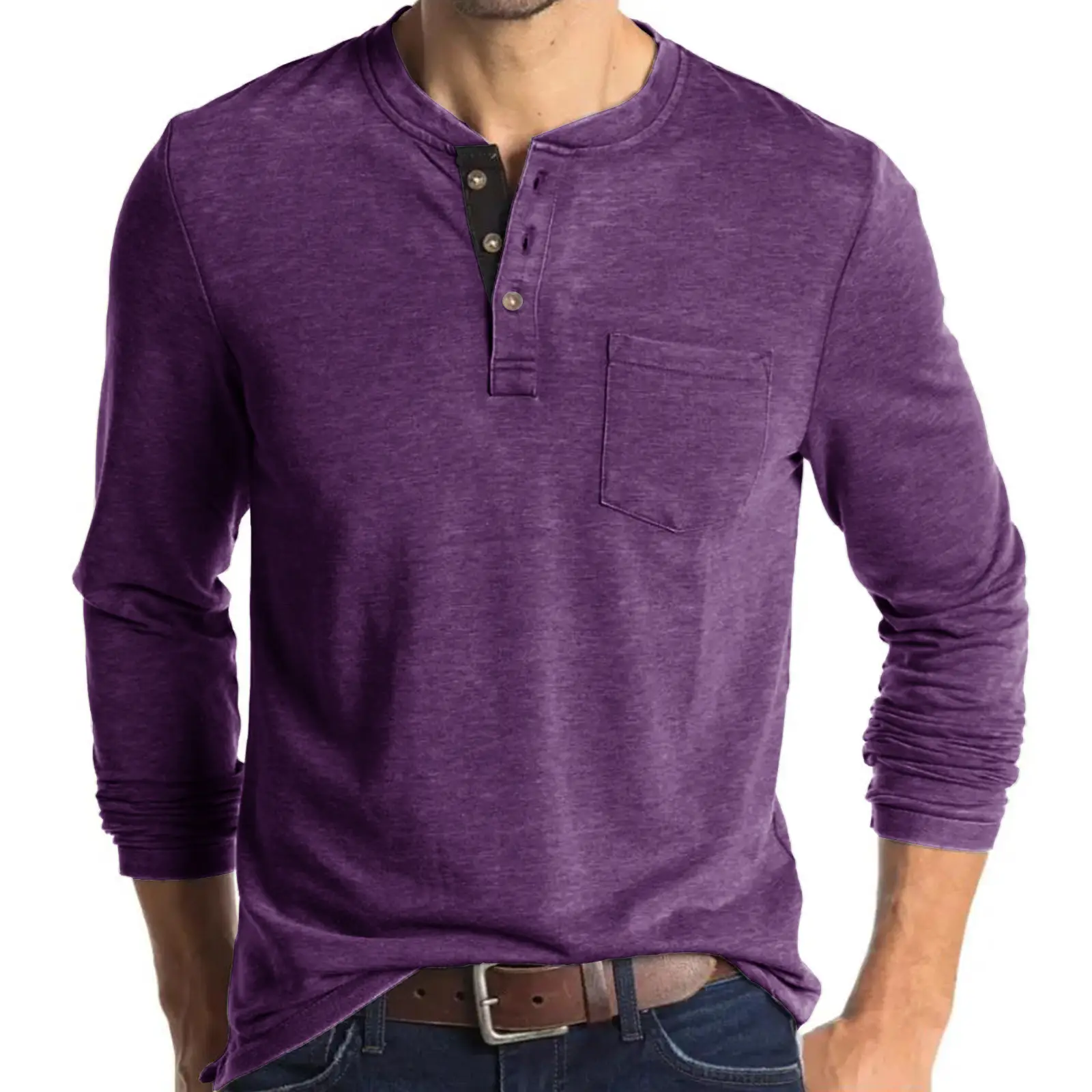 Men's Long Sleeve Round Neck T-Shirt Olive Green - Image 17