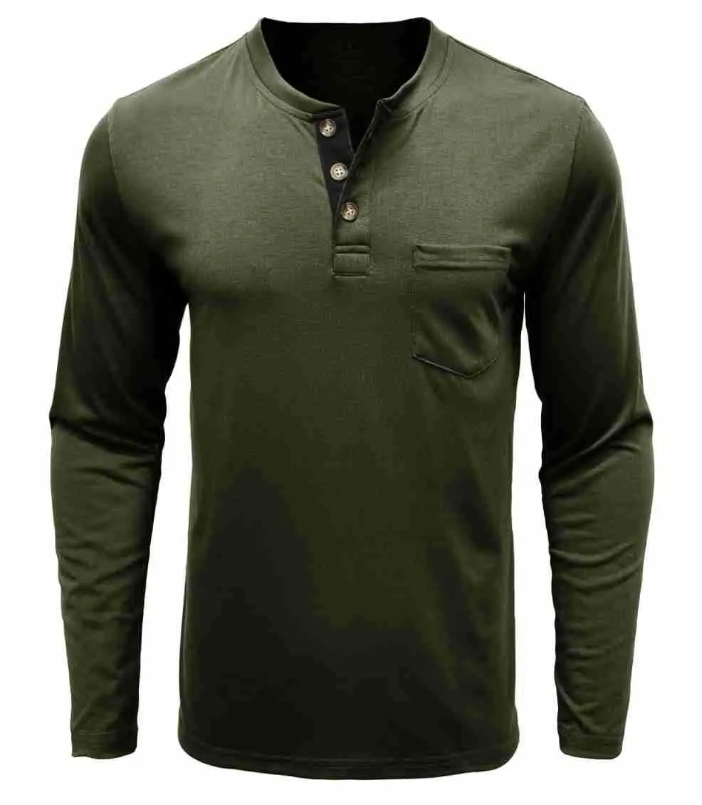 Men's Long Sleeve Round Neck T-Shirt Olive Green - Image 6