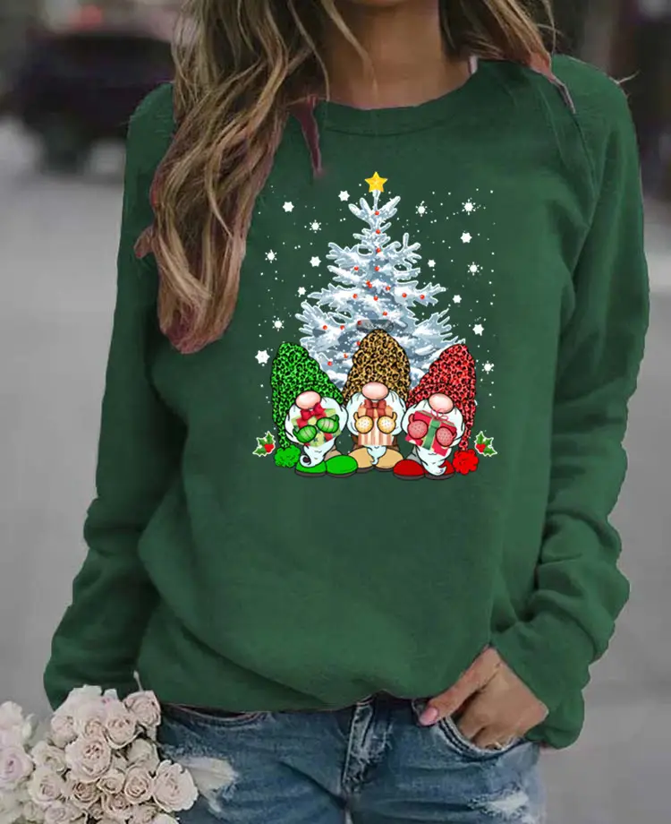 Women's Red Christmas Printed Long Sleeve Sweater - Image 12