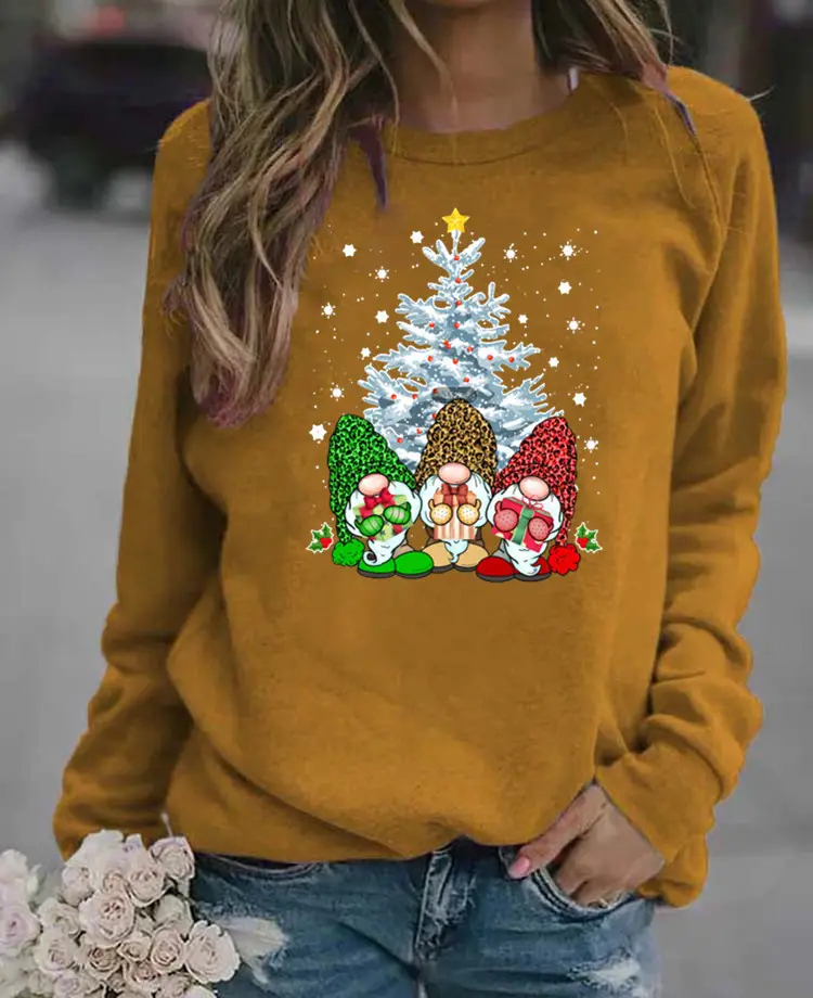 Women's Red Christmas Printed Long Sleeve Sweater - Image 10