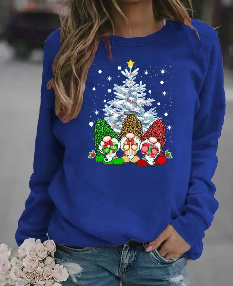 Women's Red Christmas Printed Long Sleeve Sweater - Image 11