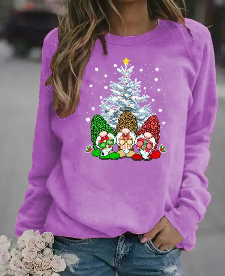 Women's Red Christmas Printed Long Sleeve Sweater - Image 13