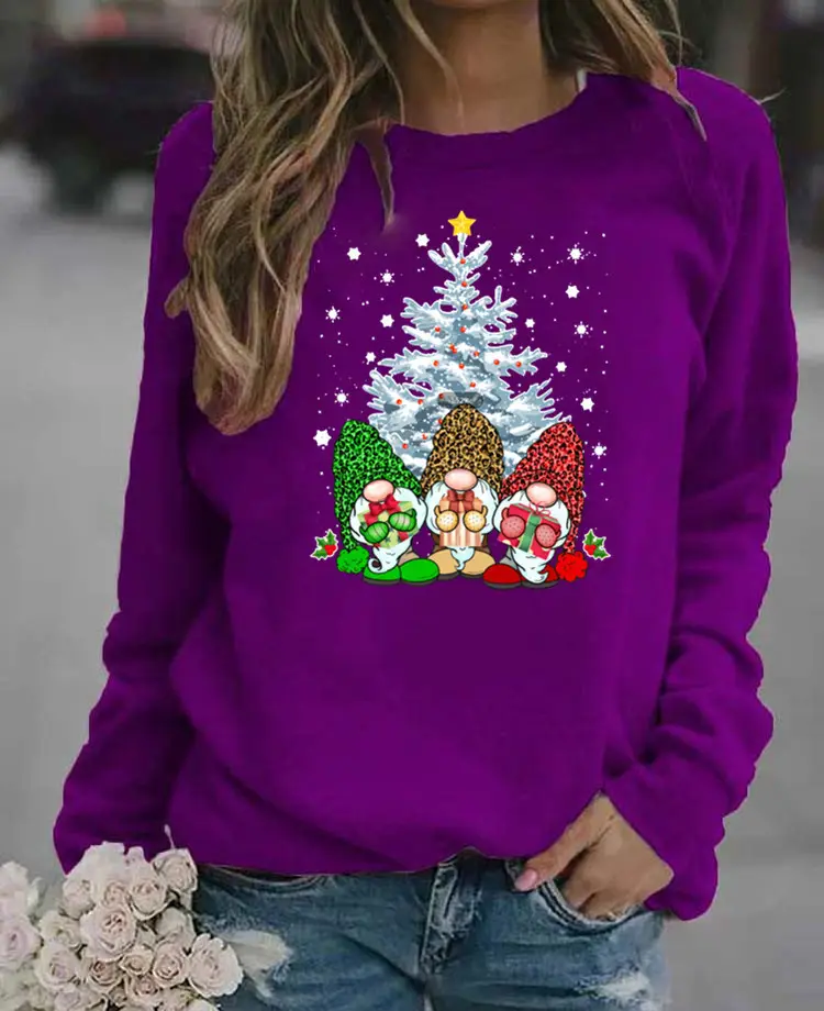 Women's Red Christmas Printed Long Sleeve Sweater - Image 14