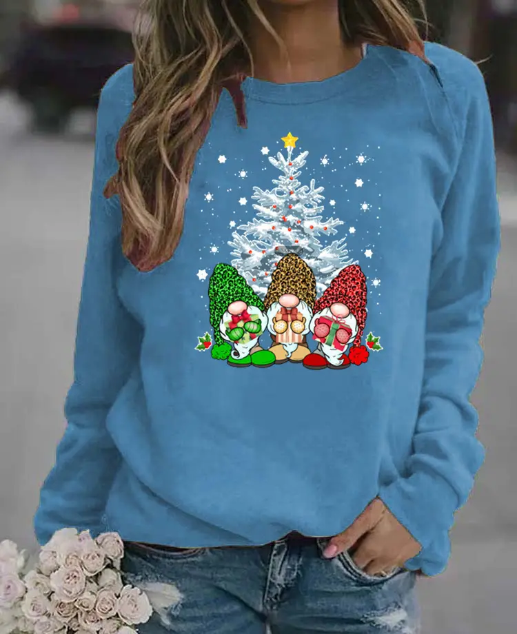 Women's Red Christmas Printed Long Sleeve Sweater - Image 2