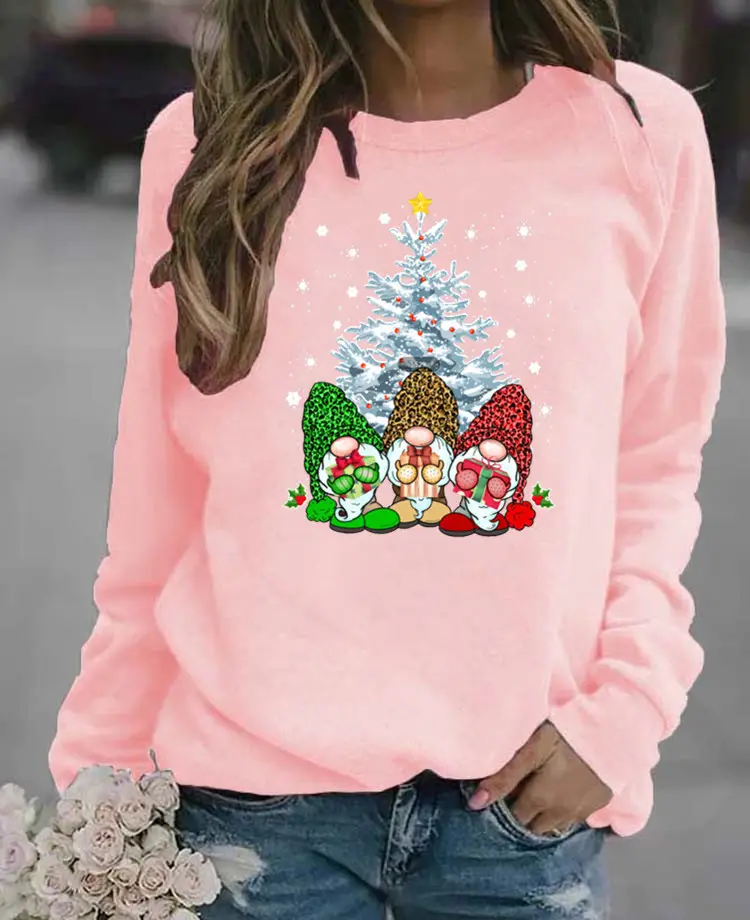 Women's Red Christmas Printed Long Sleeve Sweater - Image 3