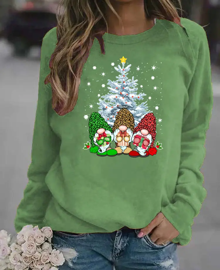 Women's Red Christmas Printed Long Sleeve Sweater - Image 4