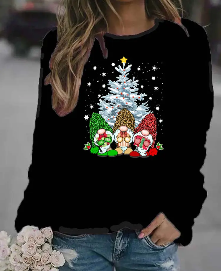 Women's Red Christmas Printed Long Sleeve Sweater - Image 5