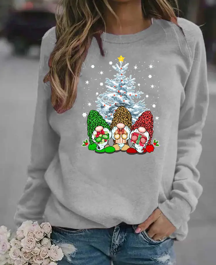 Women's Red Christmas Printed Long Sleeve Sweater - Image 8