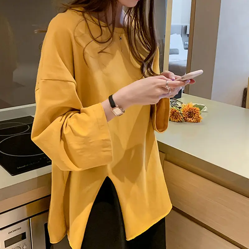 Women Long Sleeve T-Shirt Elegant Autumn Korean Style Loose All-match Lazy Niche Design Irregular Base Shirt - Image 2