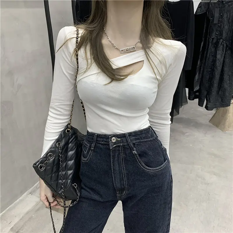 2023 New Cut Out T-Shirt Women Long Sleeve Slimming - Image 3