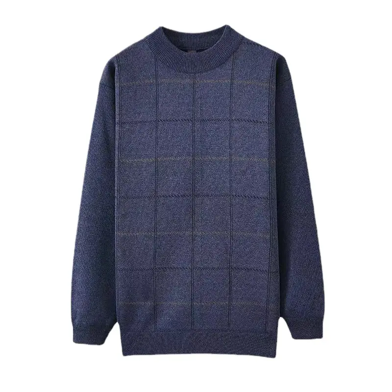 Men's Velvet Padded Winter Sweater Crew Neck Dark Blue - Image 16