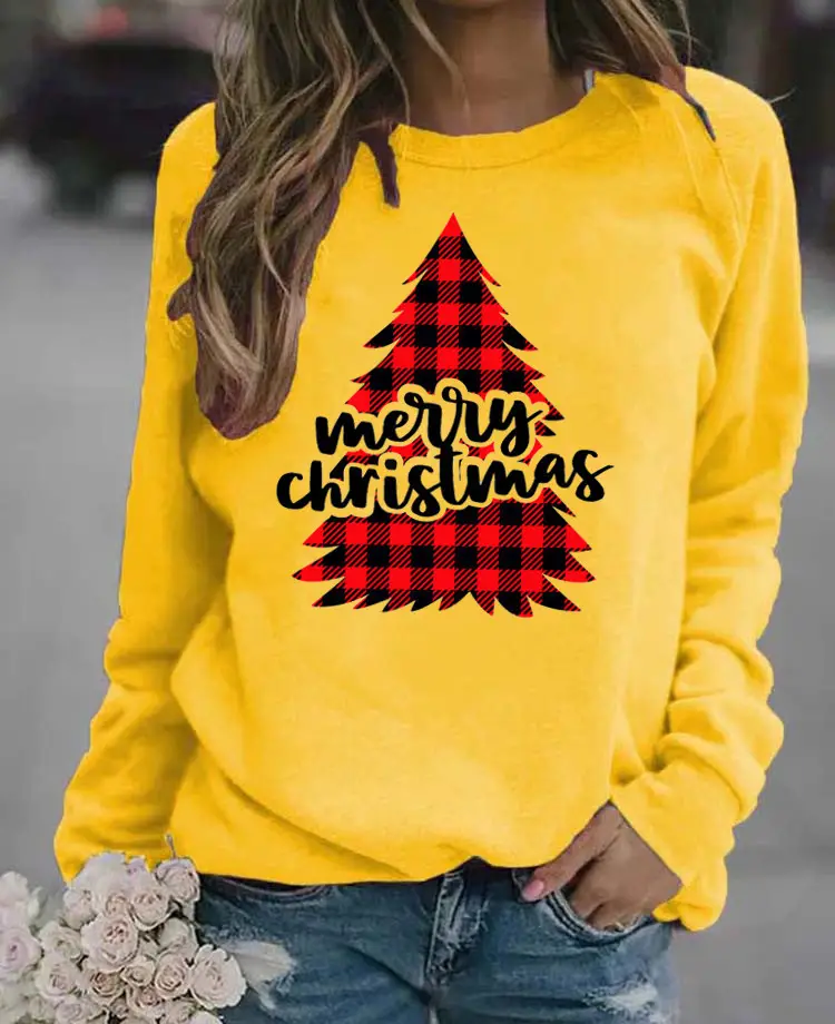 Women's Blue Christmas Printed Sweatshirt Long Sleeve