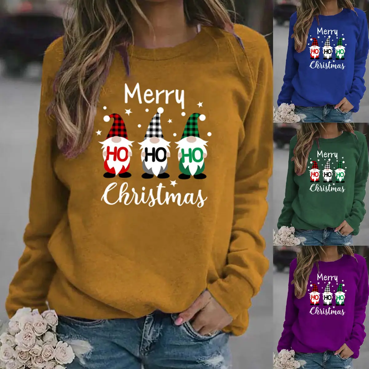 Women's Christmas Printed Long Sleeve Sweater Black - Image 15