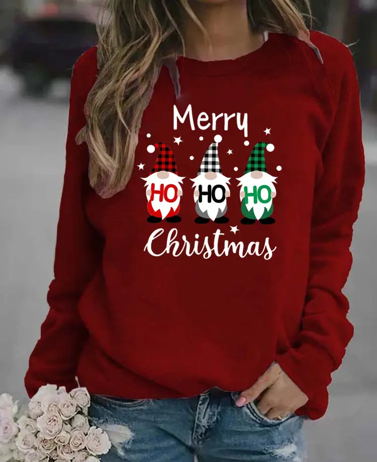 Women's Christmas Printed Long Sleeve Sweater Black - Image 9