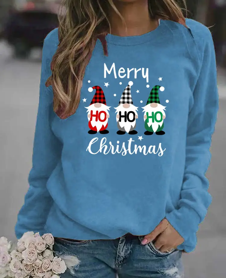 Women's Christmas Printed Long Sleeve Sweater Black - Image 2
