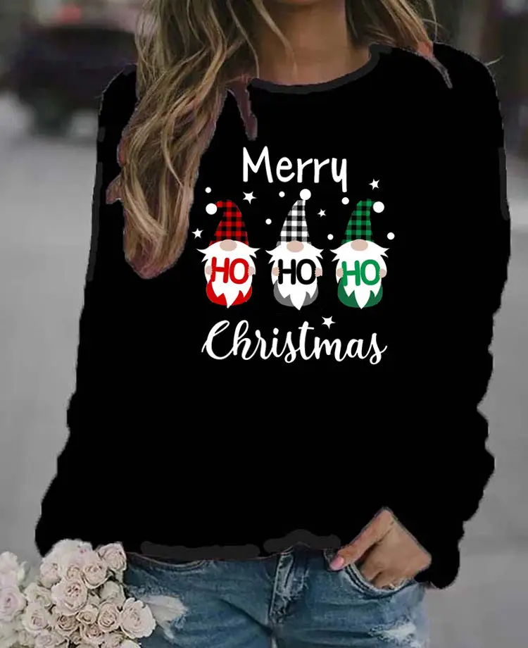 Women's Christmas Printed Long Sleeve Sweater Black - Image 5