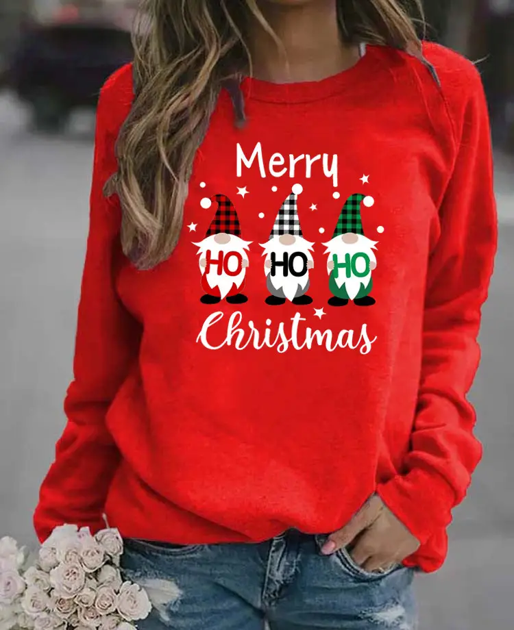 Women's Christmas Printed Long Sleeve Sweater Black - Image 6