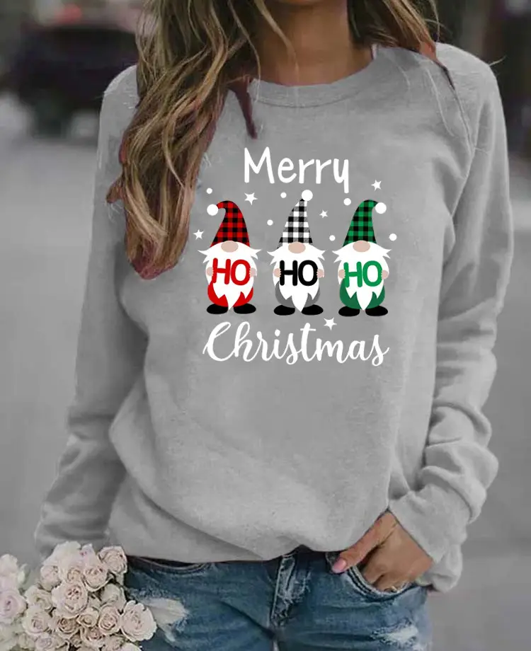Women's Christmas Printed Long Sleeve Sweater Black - Image 8