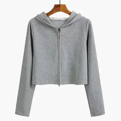 Women Black Zipper Hooded Long Sleeve Sweater - Image 6
